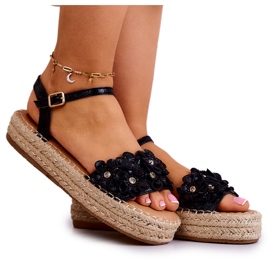 FW1 Sandali Da Donna Espadrillas Con Fiori Black Marlon nero