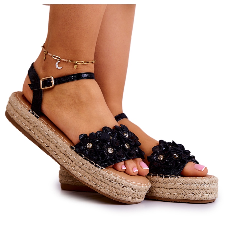 FW1 Sandali Da Donna Espadrillas Con Fiori Black Marlon nero