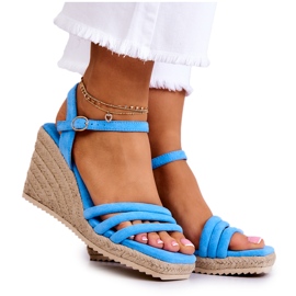 FJ1 Sandali con zeppa in pelle scamosciata blu della Louisiana