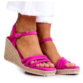 FJ1 Sandali con zeppa Louisiana rosa in pelle scamosciata