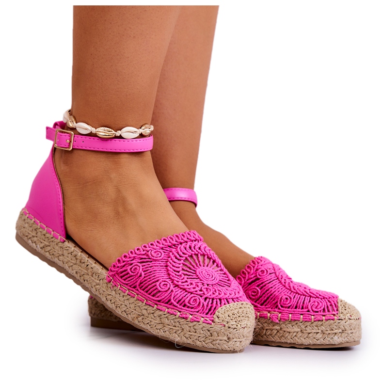 FE1 Espadrillas Da Donna Su Una Piattaforma Intrecciata Calise Fucsia rosa
