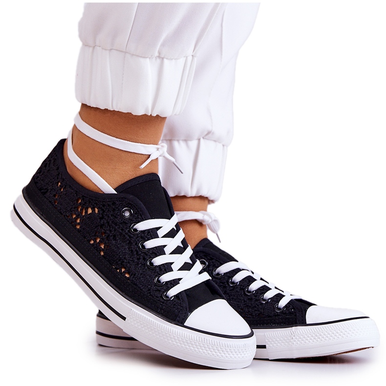 Sneakers da donna in tessuto Black Venture con traforo nero