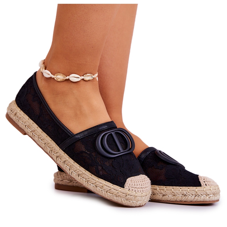 Espadrillas da donna in pizzo con decorazione nera da sogno estivo nero