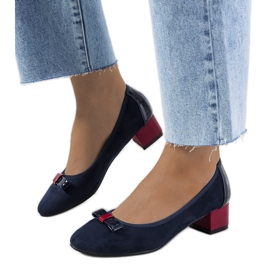Décolleté blu navy con fiocco Deniz rosso