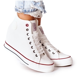 Cross Jeans Sneakers in pelle su jeans incrociati con zeppa II2R4024 Bianco