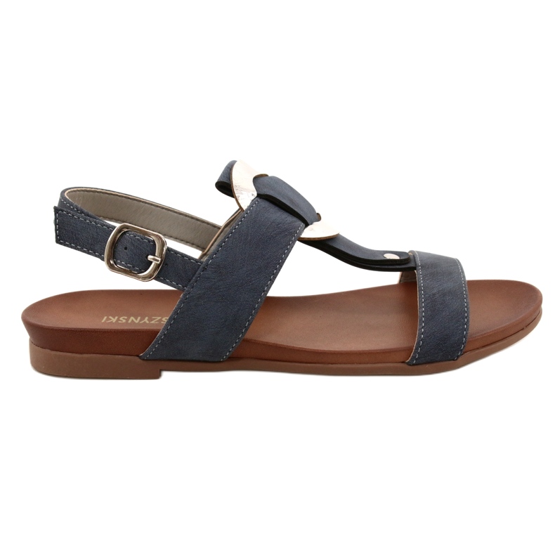 M.Daszyński Sandali femminili con una ruota Daszyński d'argento MR1958-10 blu navy