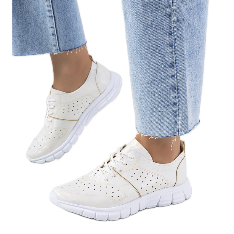 Scarpe da ginnastica olografiche bianche Enid beige