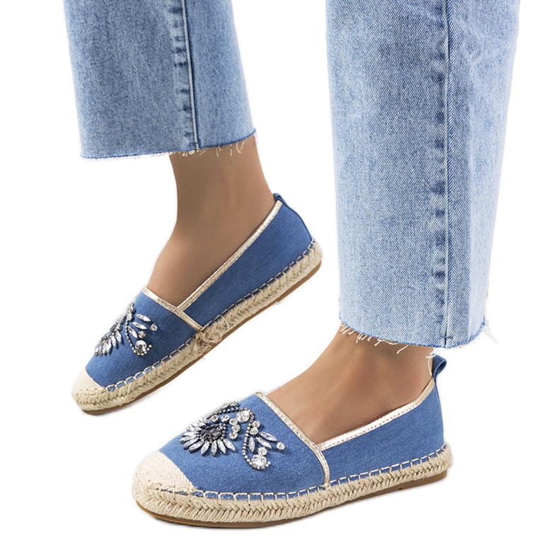 Espadrillas blu con cubic zirconia Block