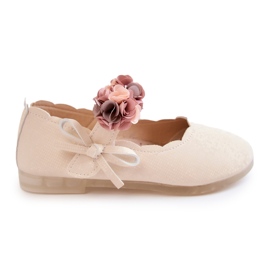 Vinceza Ballerine per bambini con fiori in velcro Caitlin beige chiaro
