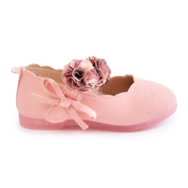 Vinceza Ballerine per bambini con fiori Caitlin rosa in velcro