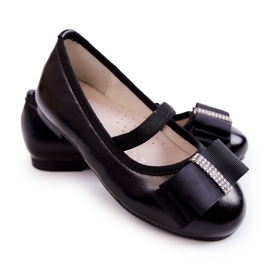 S.Barski Ballerine per bambini in pelle con fiocco decorativo nero Claril
