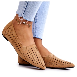 LU BOO Ballerine traforate da donna Slip-on Camel Rosario marrone