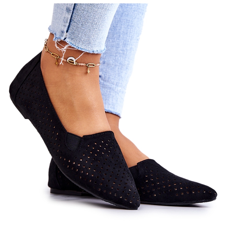 LU BOO Ballerine traforate da donna Slip-on Nero Rosario