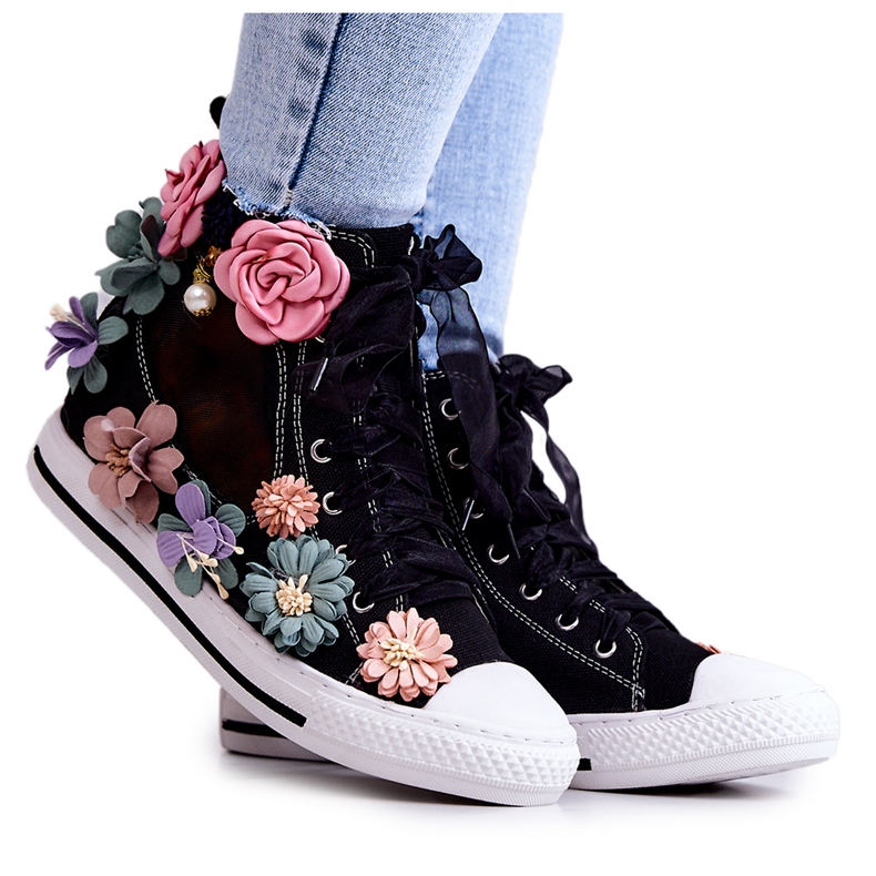 LU BOO Sneakers Alte Con Fiori Sellin Nere nero