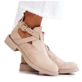 PL5 Stivaletti in pelle da donna con un Ramos beige chiaro ritagliato