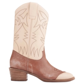 Marco Shoes Stivali texani ricamati, pelle effetto vintage beige marrone