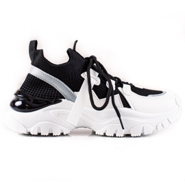 TRENDI Comode scarpe da ginnastica stringate bianco nero