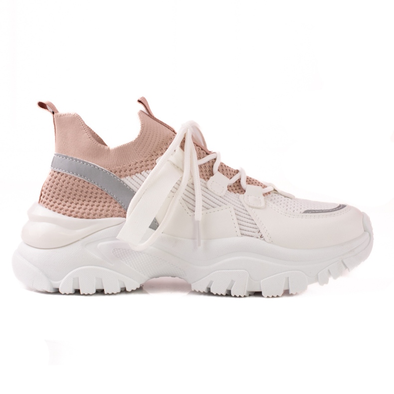 TRENDI Comode scarpe da ginnastica stringate bianca rosa