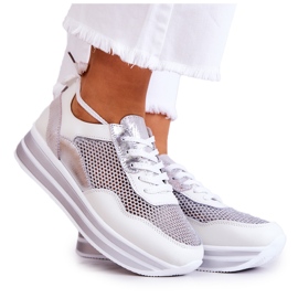 S.Barski Scarpe Sportive da Donna Sneakers Bianco-Argento Bourne