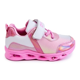 PE1 Scarpe sportive in pelle per bambini con passanti bianchi e rosa bianco
