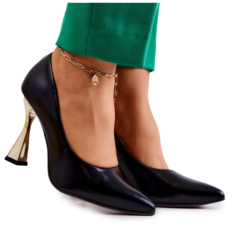 Lewski Shoes Décolleté in pelle alla moda Scarpe Lewski 3083 nero e oro