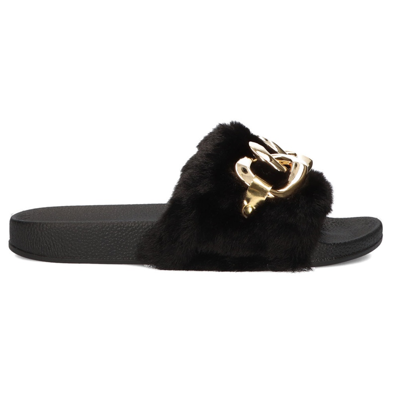 Filippo Ciabatte nere con pelliccia, catena oro QT300 nero