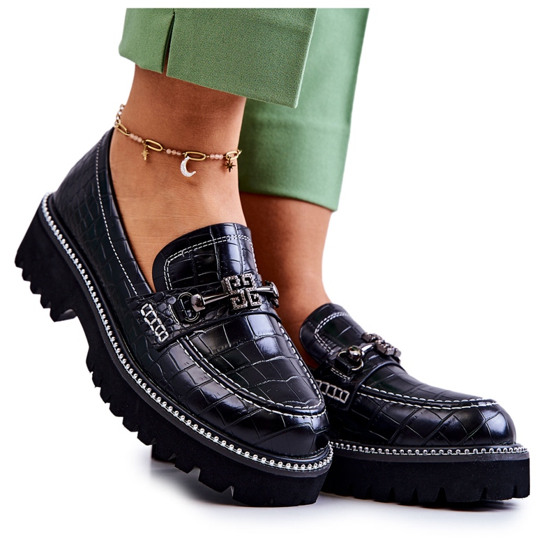 S.Barski Scarpe In Pelle Serpente Con Decorazione Adison Nera nero