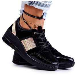 S.Barski Scarpe sportive da donna in pelle scamosciata su una zeppa nera Larson nero