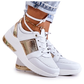 S.Barski Scarpe Sportive In Pelle Da Donna Su Un Larson Bianco Con Zeppa bianca d'oro
