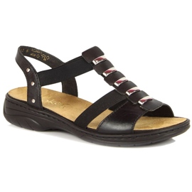Sandali romani in pelle nera Rieker W 64580 nero