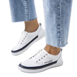 Sneakers in pelle bianca di Valeska blu navy