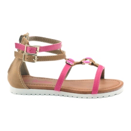 American Club Sandali gladiatore scarpe per bambini sulla cerniera rosa americana marrone bianco