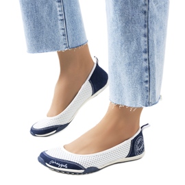 Ballerine Wascana in pelle traforata bianca blu navy