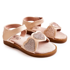 S.Barski Sandali in Pelle per Bambini Broccato Cuori Beige Luisa d'oro