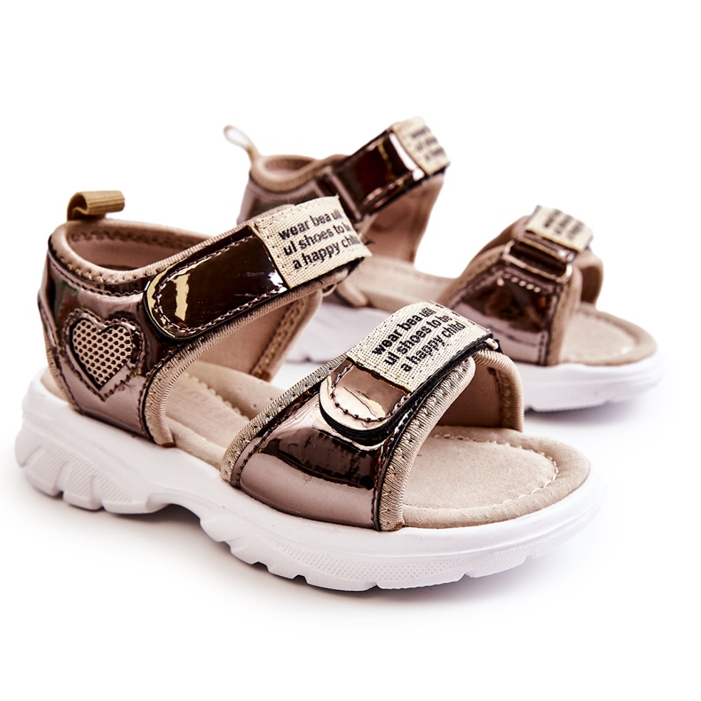 PJ2 Sandali Da Bambino In Pelle Con Velcro Amoss Oro Scuro marrone d'oro