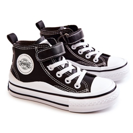 Sneakers Da Bambino In Pelle Con Velcro Nero Bruni