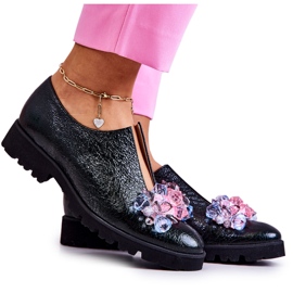 PA2 Eleganti Scarpe In Pelle Con Decorazione Cindy Verde Scuro