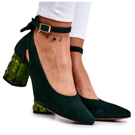 Décolleté in camoscio con fiocco Maciejka 05059-09 Verde scuro