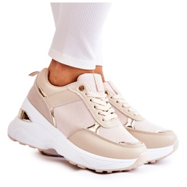 PG1 Scarpe sportive da donna con zeppa lucida attività beige d'oro