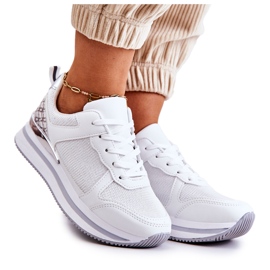 PG1 Scarpe sportive classiche da donna su zeppa, bianche avanzate bianca d'argento