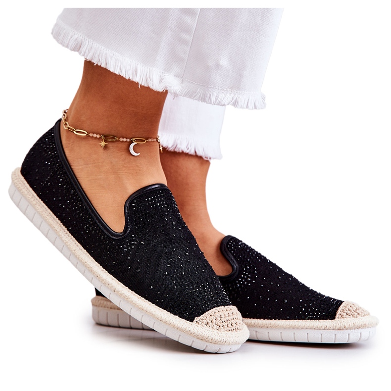 PG1 Espadrillas Da Donna In Tela Con Cubic Zirconia Deimos Nero
