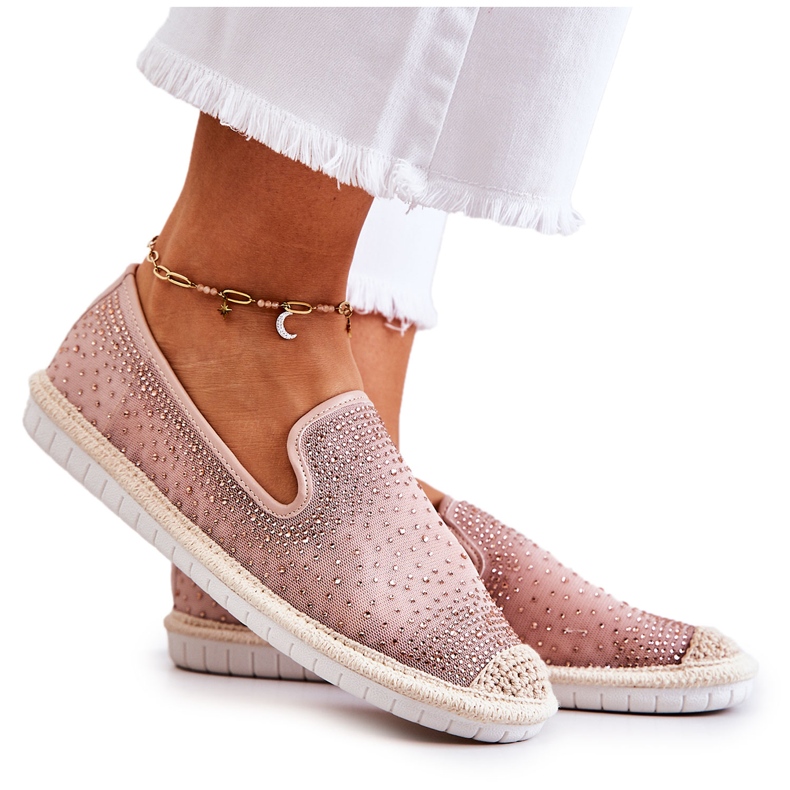 PG1 Espadrillas Da Donna In Tessuto Con Cubic Zirconia Rosa Deimos