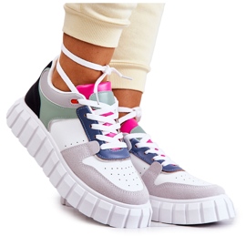 PS1 Scarpe Sportive da Donna in Pelle, Bianco-Grigio Fiorentino verde