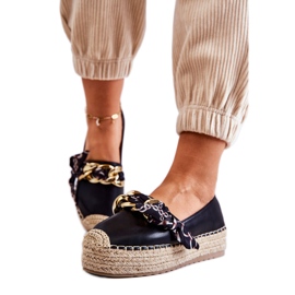 PS1 Espadrillas Da Donna In Pelle Con Catena Fantasia Nera nero