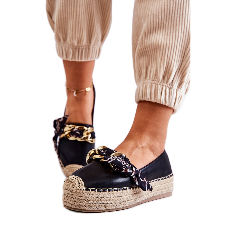 PS1 Espadrillas Da Donna In Pelle Con Catena Fantasia Nera nero