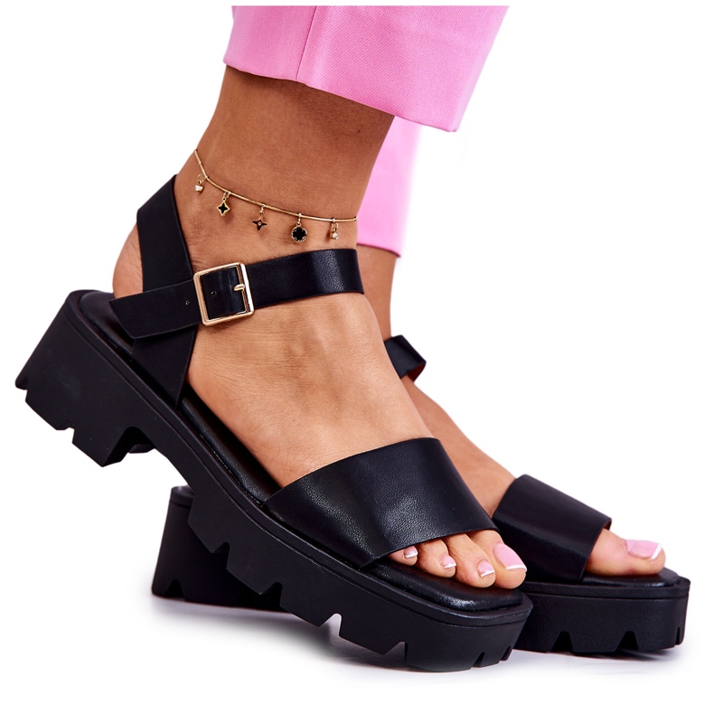 PS1 Sandali In Pelle Sul Tacco Nero Sovie