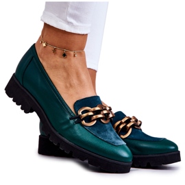 PA2 Eleganti Mocassini In Pelle Con Catena Ginevra Verde