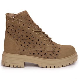 Stivali Primavera In Pelle Traforati Beige In Filippo