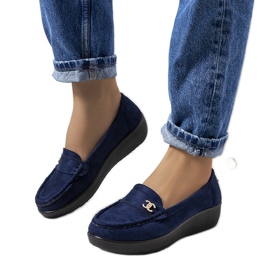 Mocassini blu navy sulla zeppa Stapper