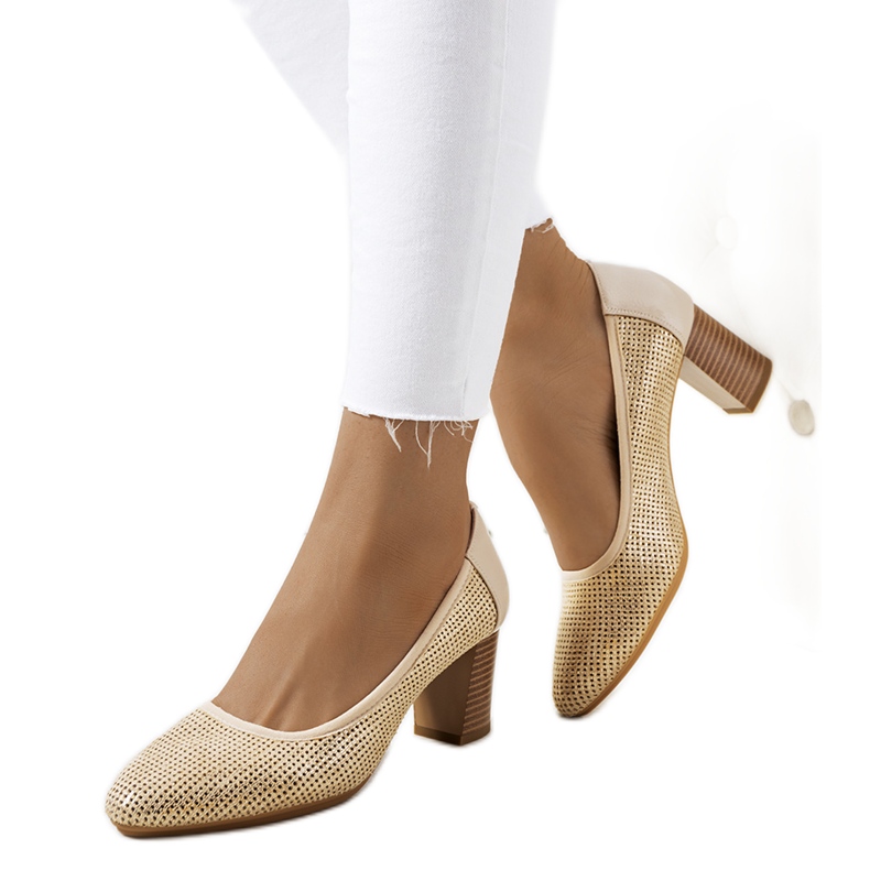 Décolleté Pelders beige traforati d'oro